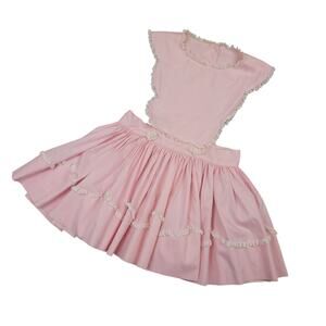 Vintage Toddler Pink Lace Pinafore Dress Cottagecore Farmhouse Apron Girl 4-5T